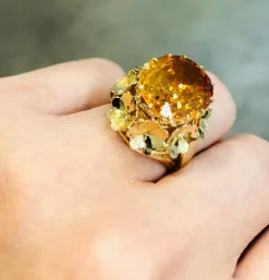 Sublime bague cocktail or jaune citrine