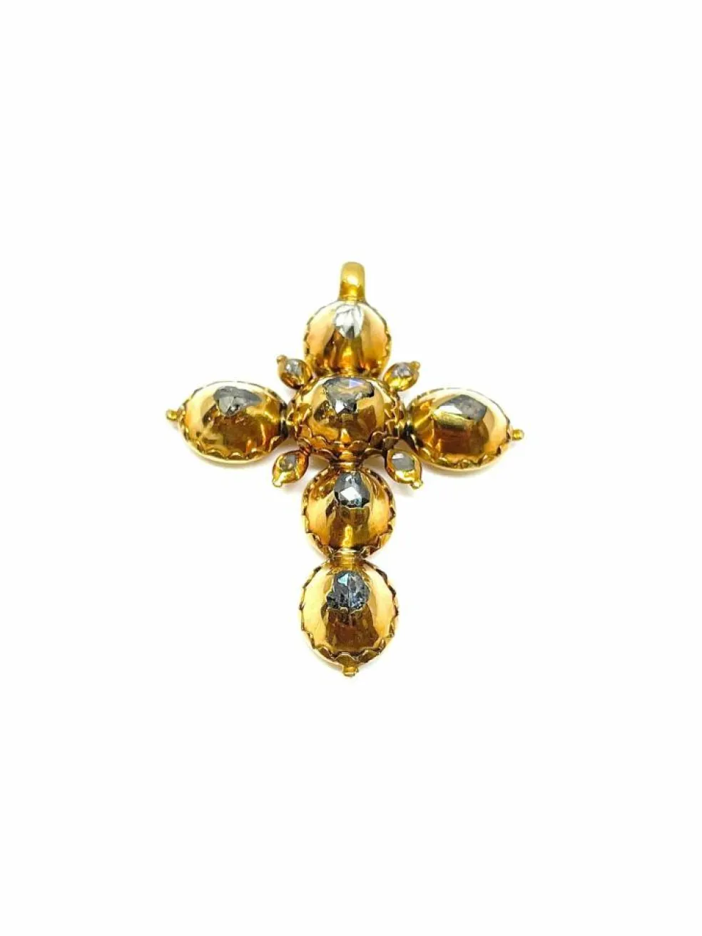 Sublime croix antique en or et diamants taillés en rose de table