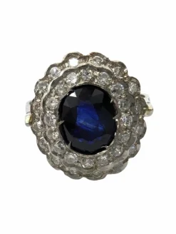 Superbe bague en platine avec saphir et diamants