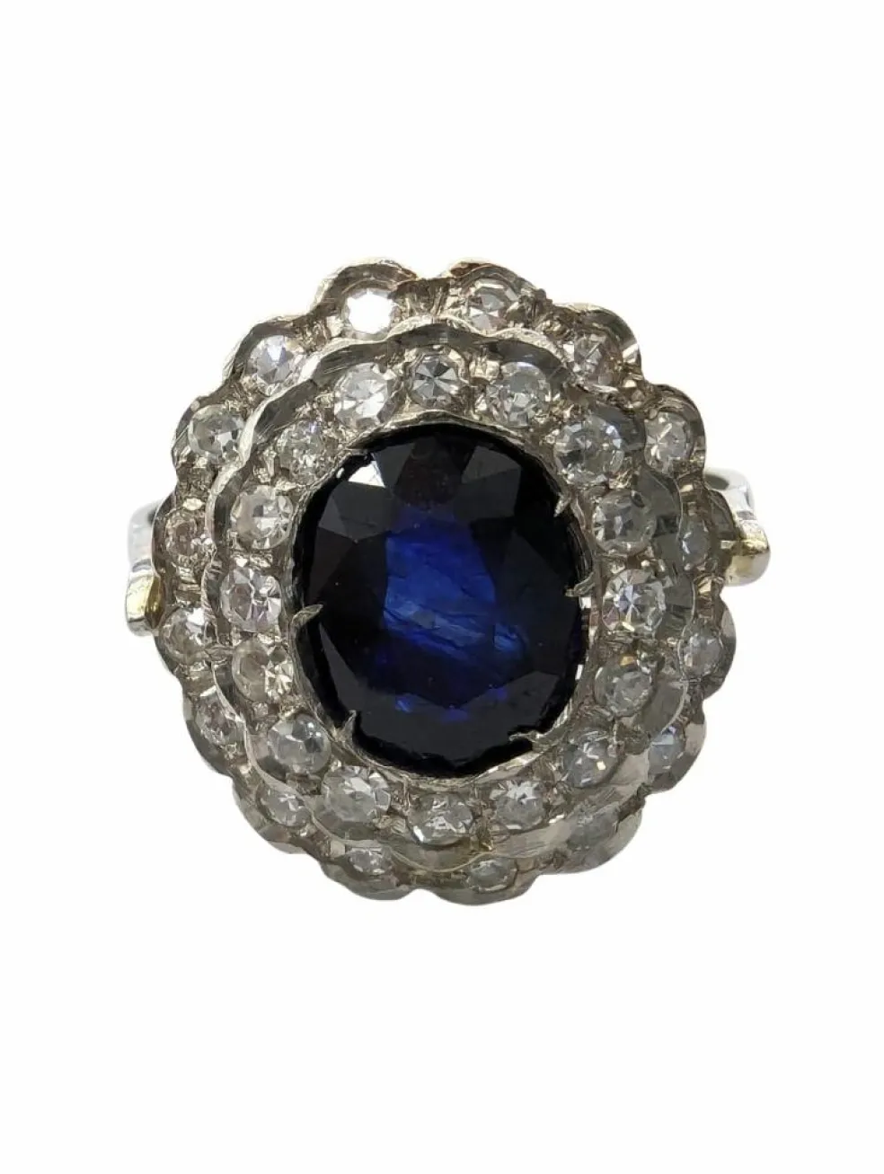 Superbe bague en platine avec saphir et diamants