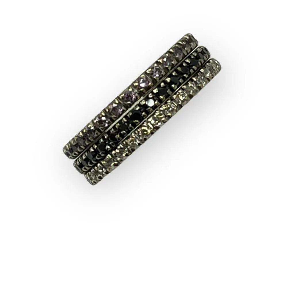 Trio diamants noirs et blancs et améthystes