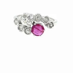 Victorian Certified Natural Unheated Ruby Diamond Vous et Moi Ring