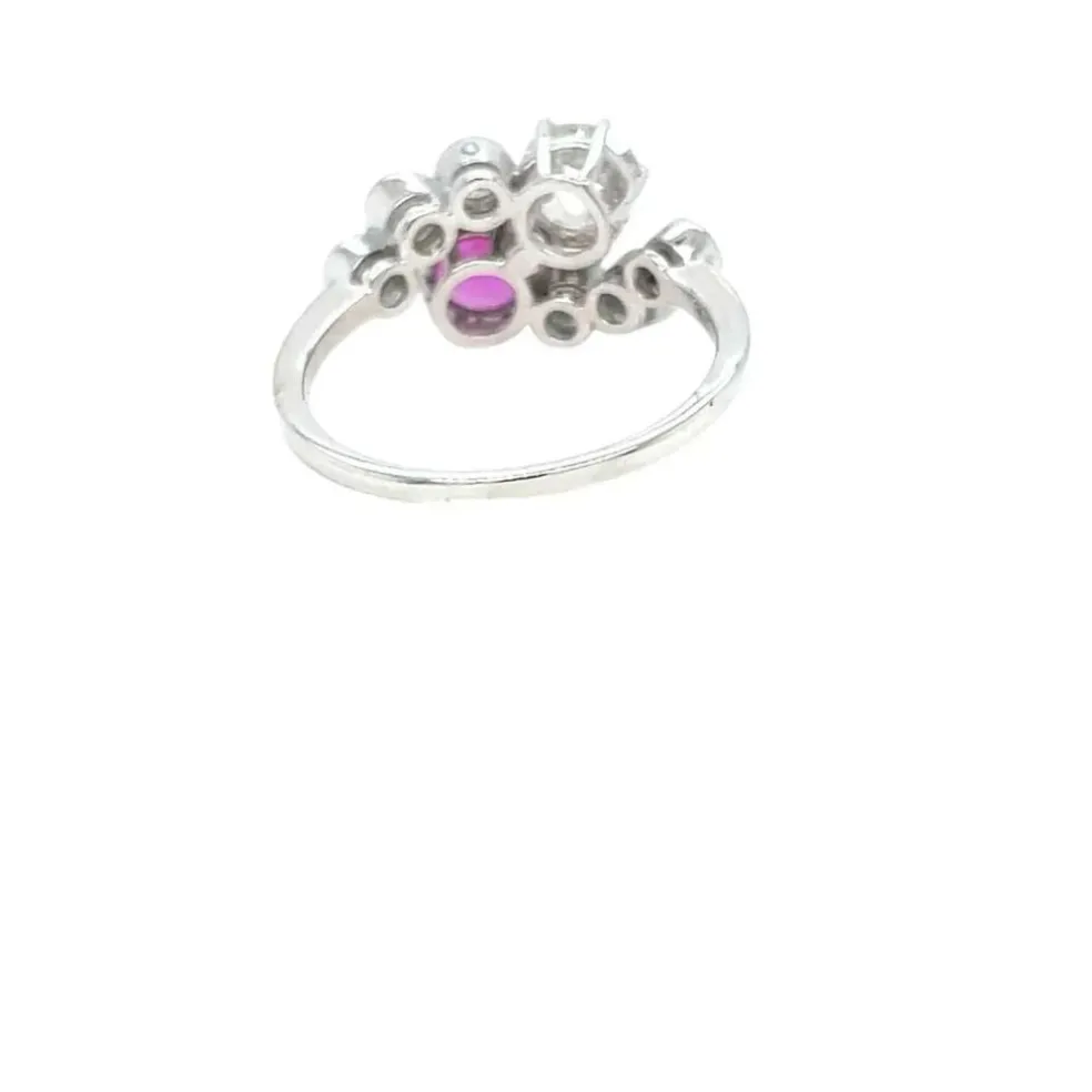 Victorian Certified Natural Unheated Ruby Diamond Vous et Moi Ring