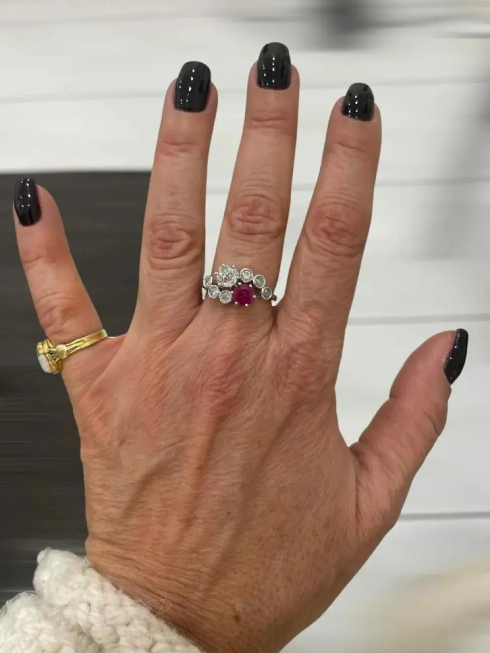 Victorian Certified Natural Unheated Ruby Diamond Vous et Moi Ring