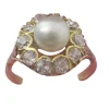Vintage 14 karat Gold Cluster Ring, Pearl and old European cut Diamonds