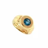 vintage bague double jonc 53 topaze bleu taille ronde or jaune 18k 10.8gr
