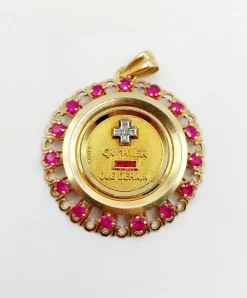 XXL Pendentif médaille d'amour Augis 33 mm or jaune diamant rubis hier demain