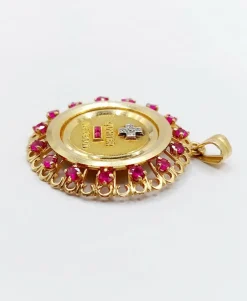 XXL Pendentif médaille d'amour Augis 33 mm or jaune diamant rubis hier demain