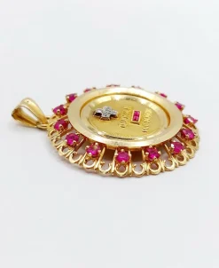XXL Pendentif médaille d'amour Augis 33 mm or jaune diamant rubis hier demain