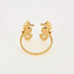 YVONNE LÉON - Bague Hippocampes or jaune, tsavorites , diamants et saphirs roses