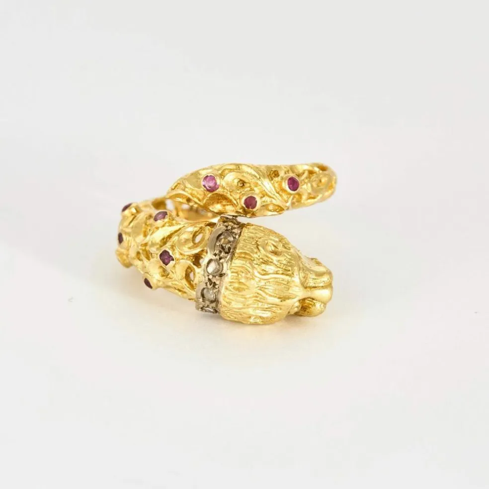 ZOLOTAS - Bague "Chimère" en or jaune, diamants et rubis